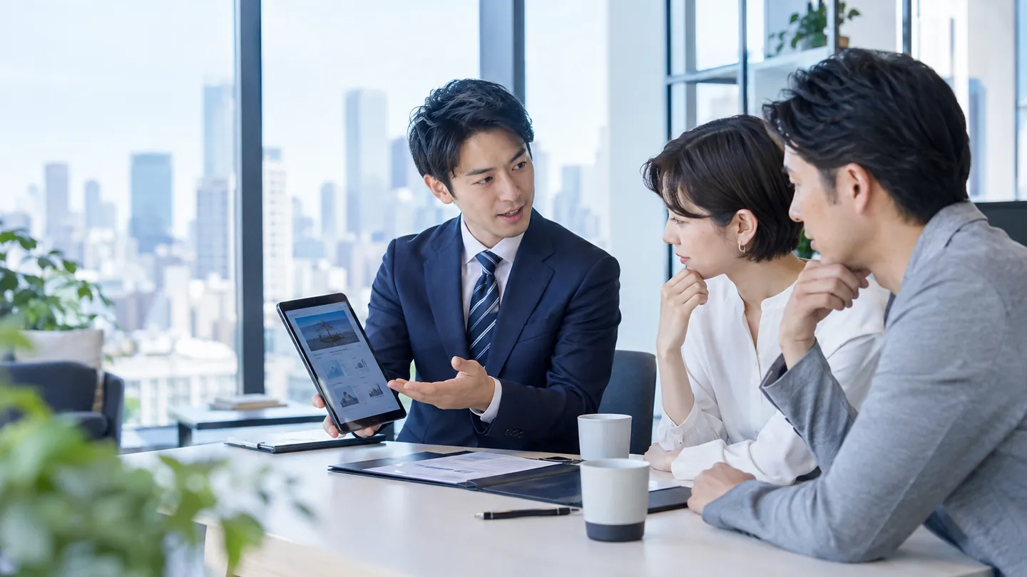 お客様にサービスを提案する営業のイメージ